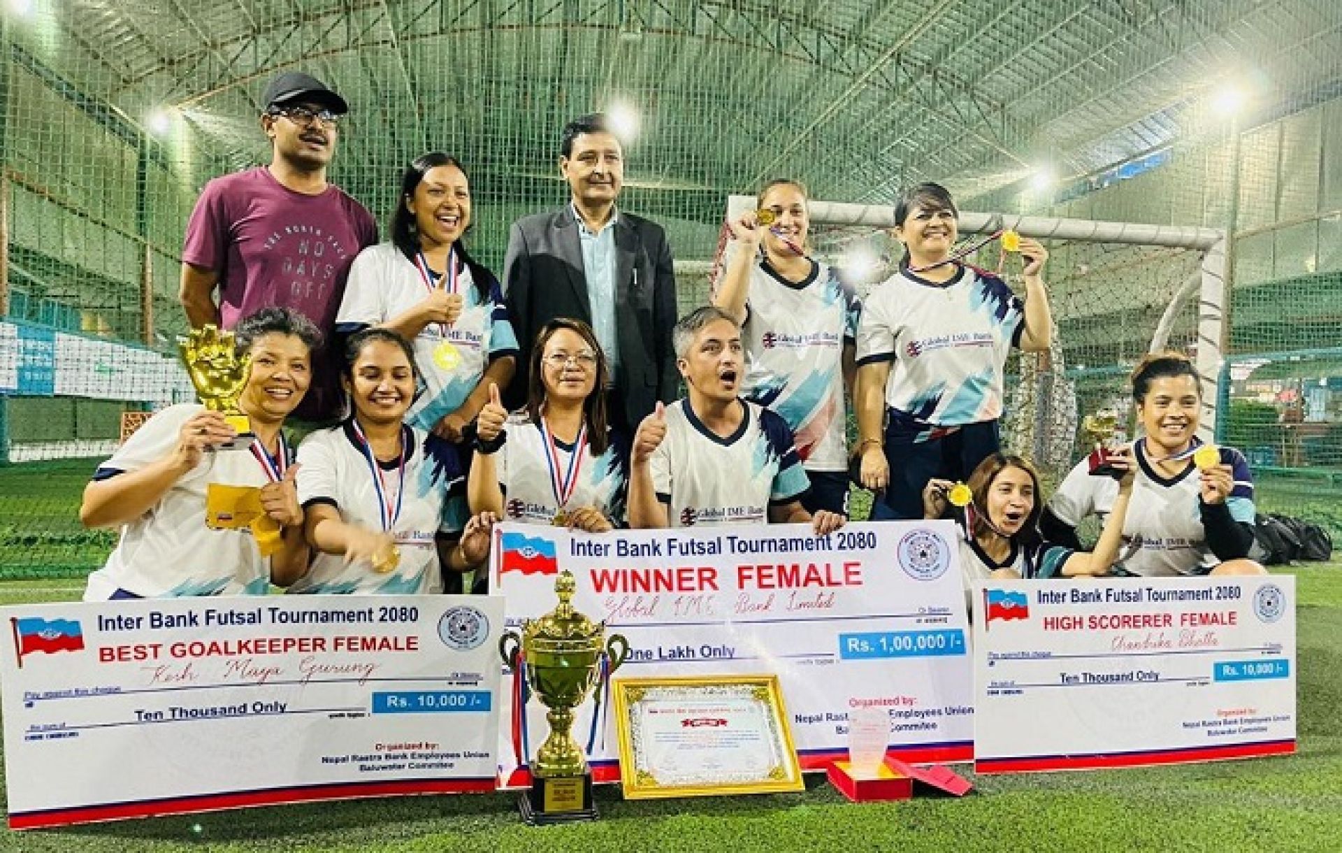 ग्लोबल आइएमई बैंक बन्यो अन्तरबैंक महिला फुटसल २०८० को बिजेता