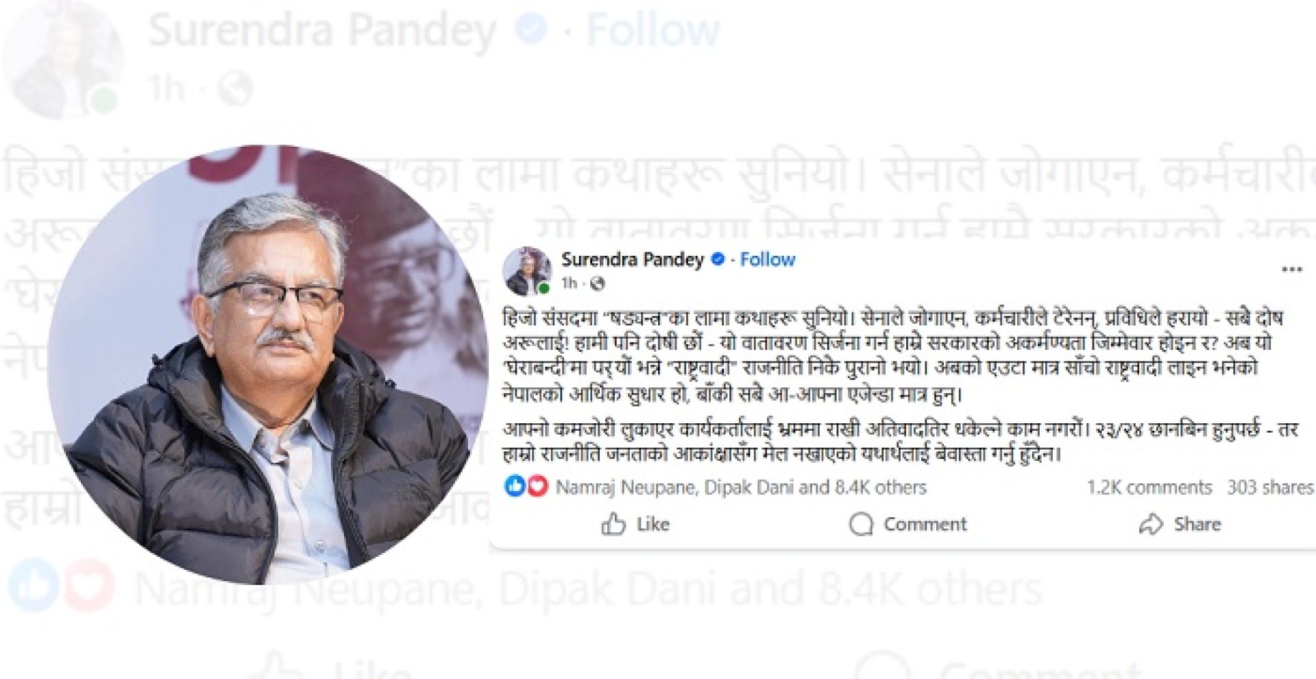 बादलको अभिव्यक्तिप्रति पाण्डेको आपत्तिः दोष खोज्नु भन्दा सरकारको अकर्मण्यता स्वीकार्नुपर्छ